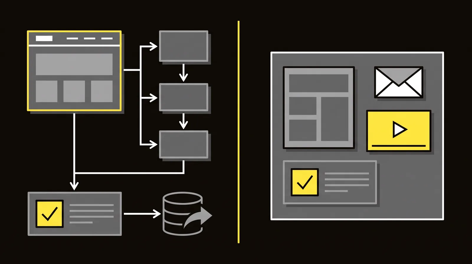Two paths to a checkout: one adds funnel and automation modules to an existing store, while the other starts inside a hosted suite of site, email and course tools.